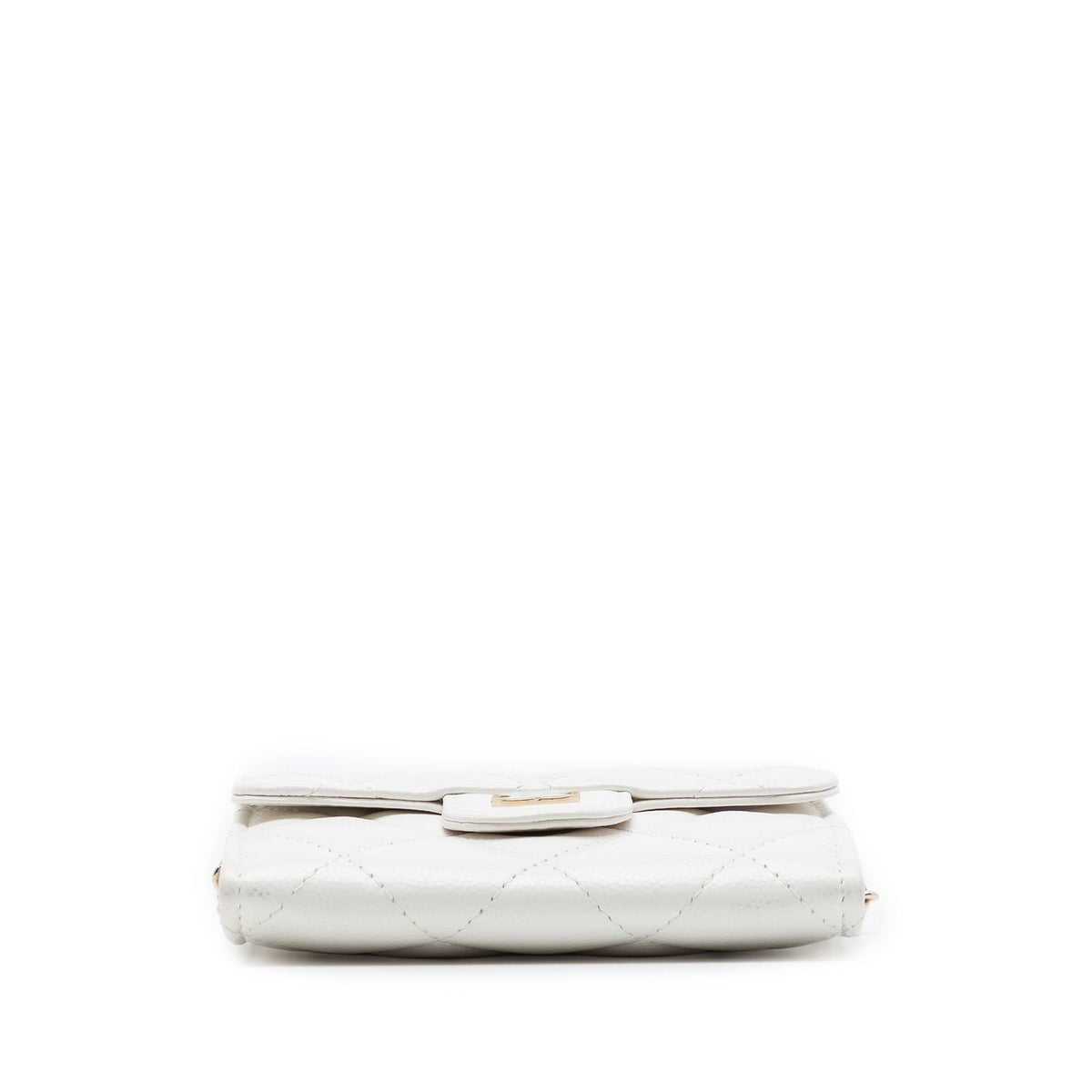 Chanel CC Quilted Caviar Flap Card Holder on Chain — White