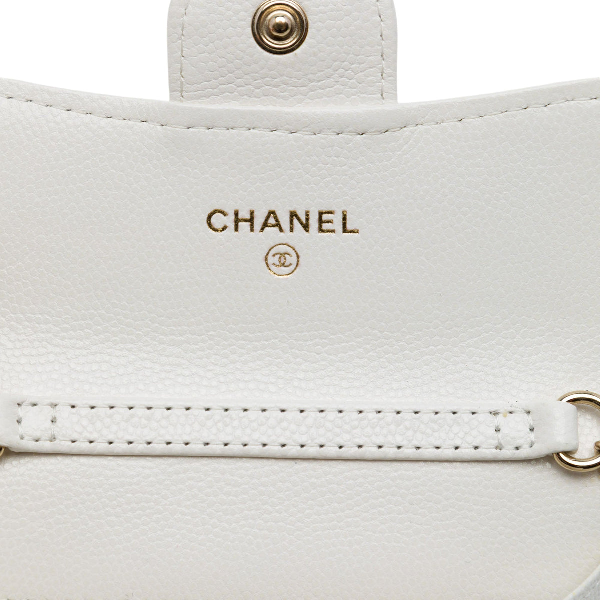 Chanel CC Quilted Caviar Flap Card Holder on Chain — White