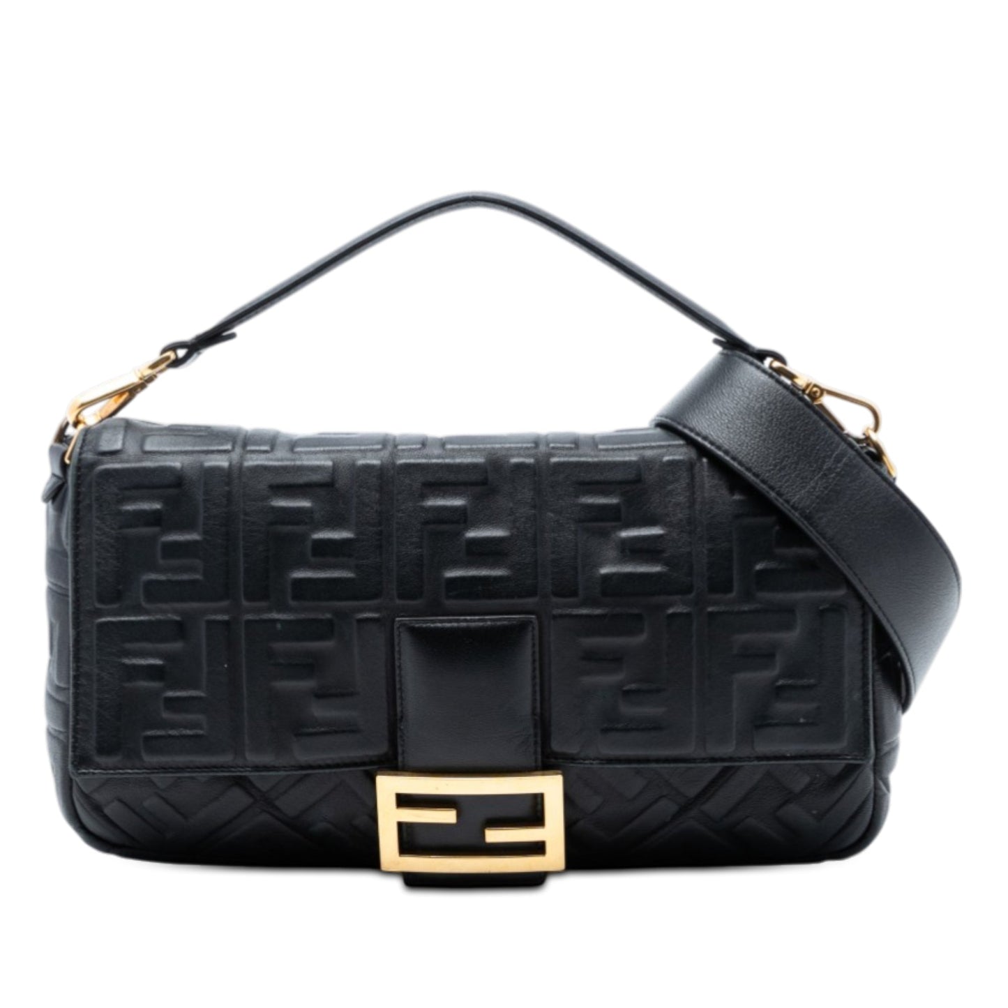 Large Zucca Embossed Leather Baguette Satchel