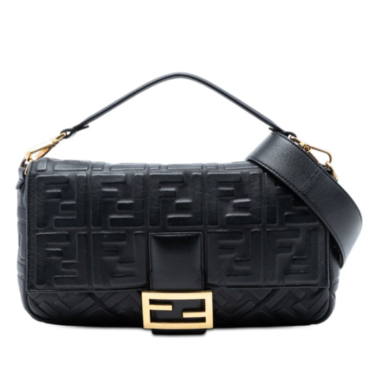 Large Zucca Embossed Leather Baguette Satchel