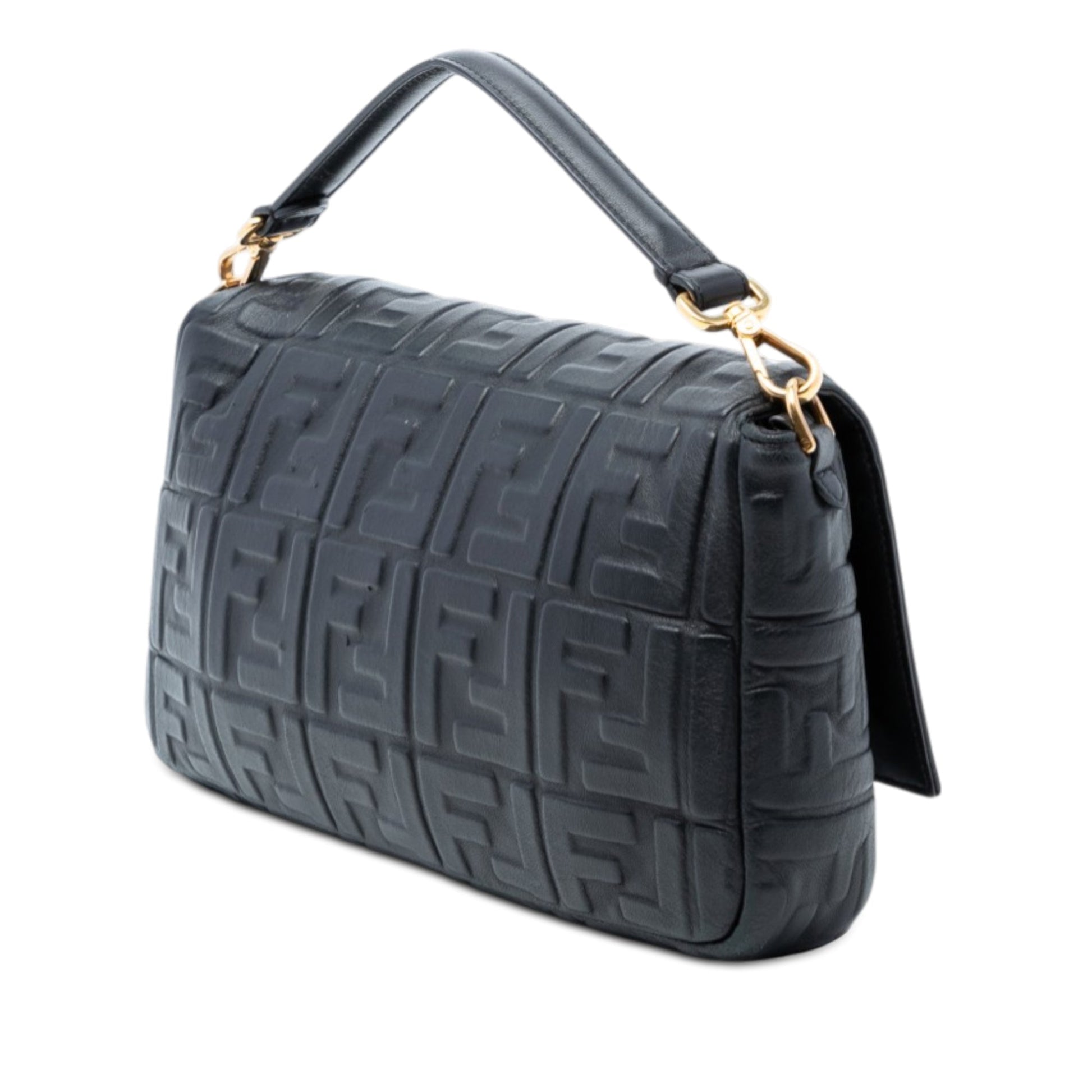 Large Zucca Embossed Leather Baguette Satchel