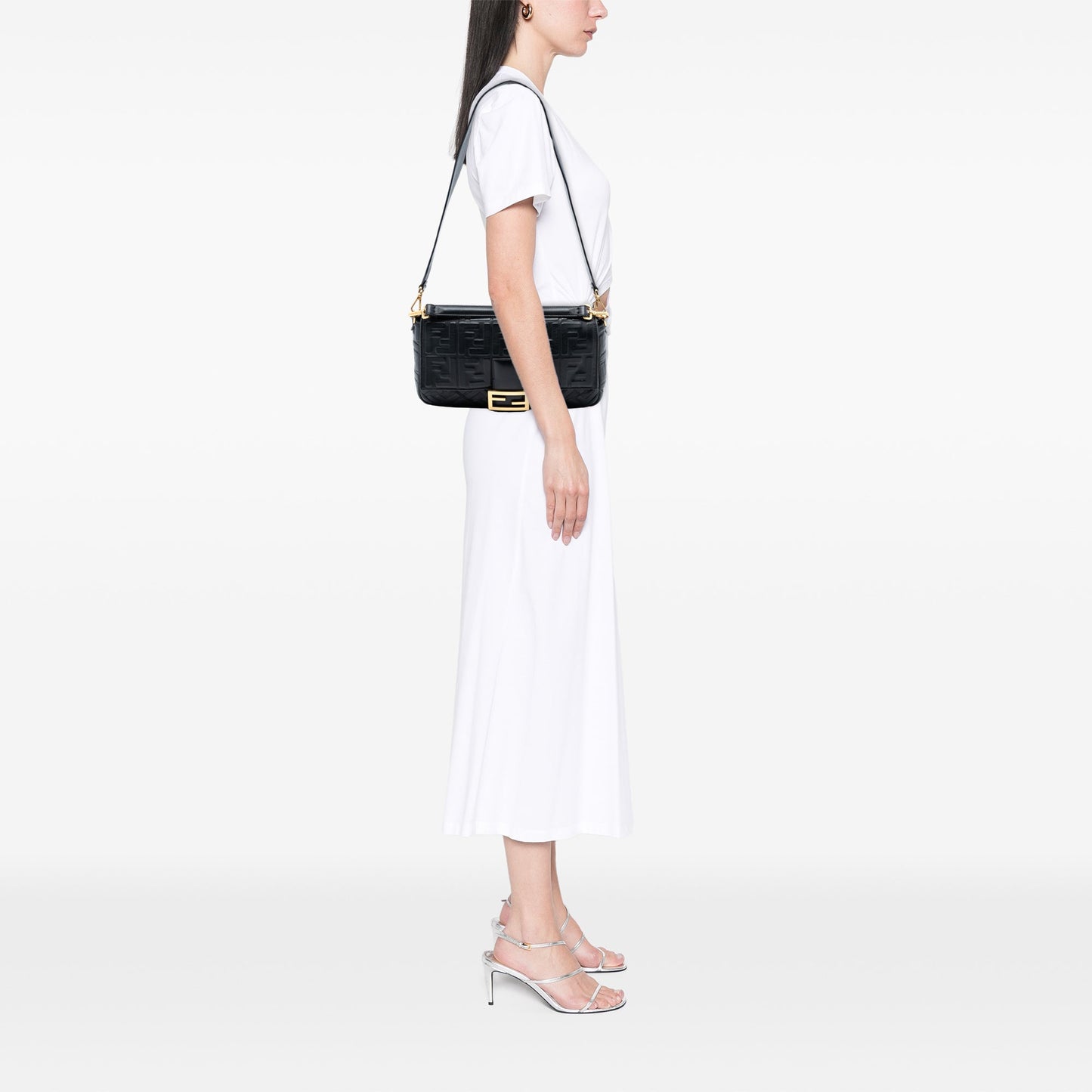 Large Zucca Embossed Leather Baguette Satchel