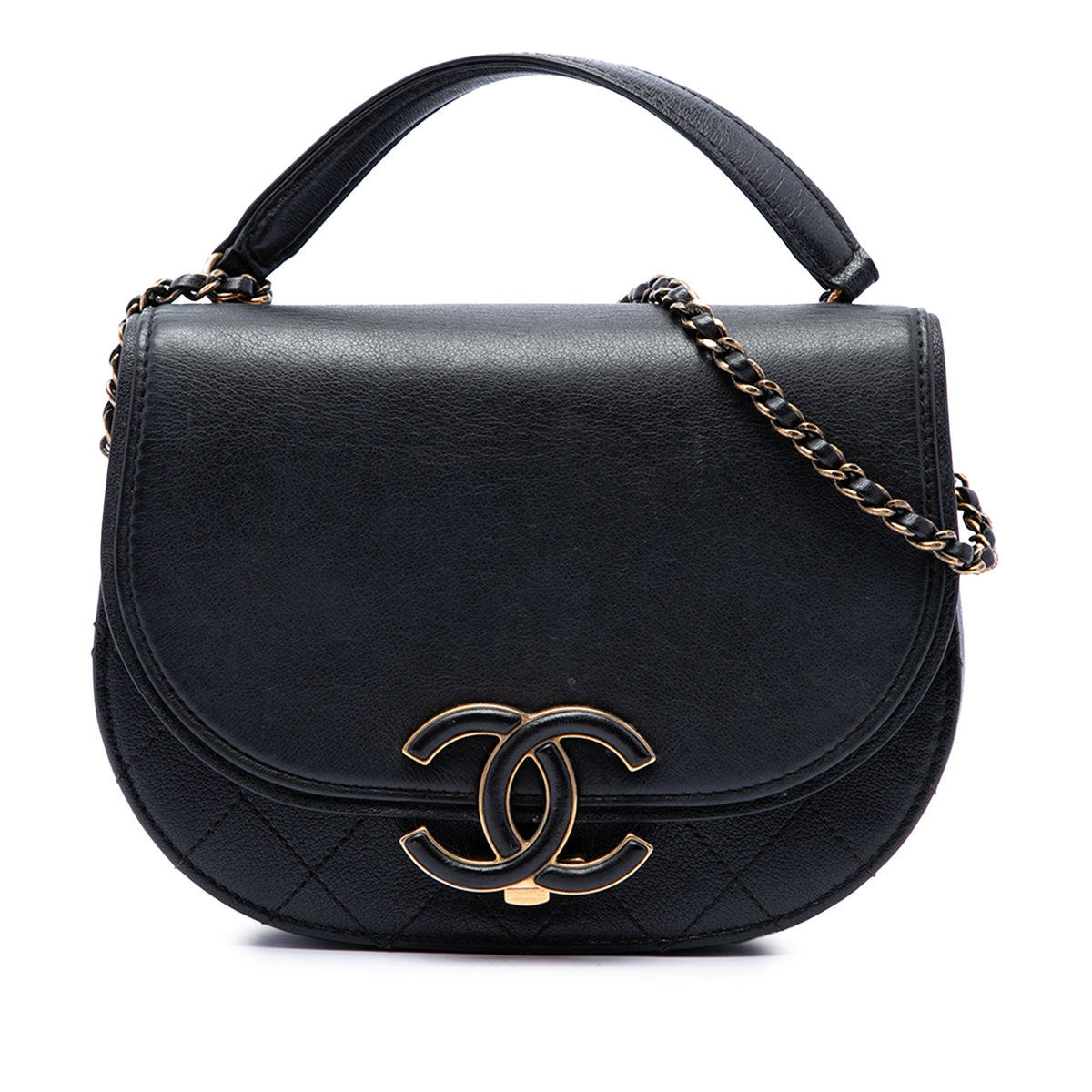 Chanel Small Shiny Calfskin and Quilted Goatskin Coco Curve Flap — Black
