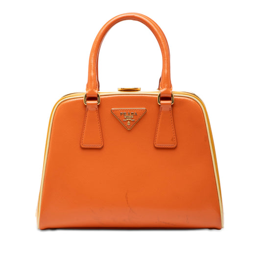 Prada Bicolor Saffiano Vernice Pyramid Frame Handbag