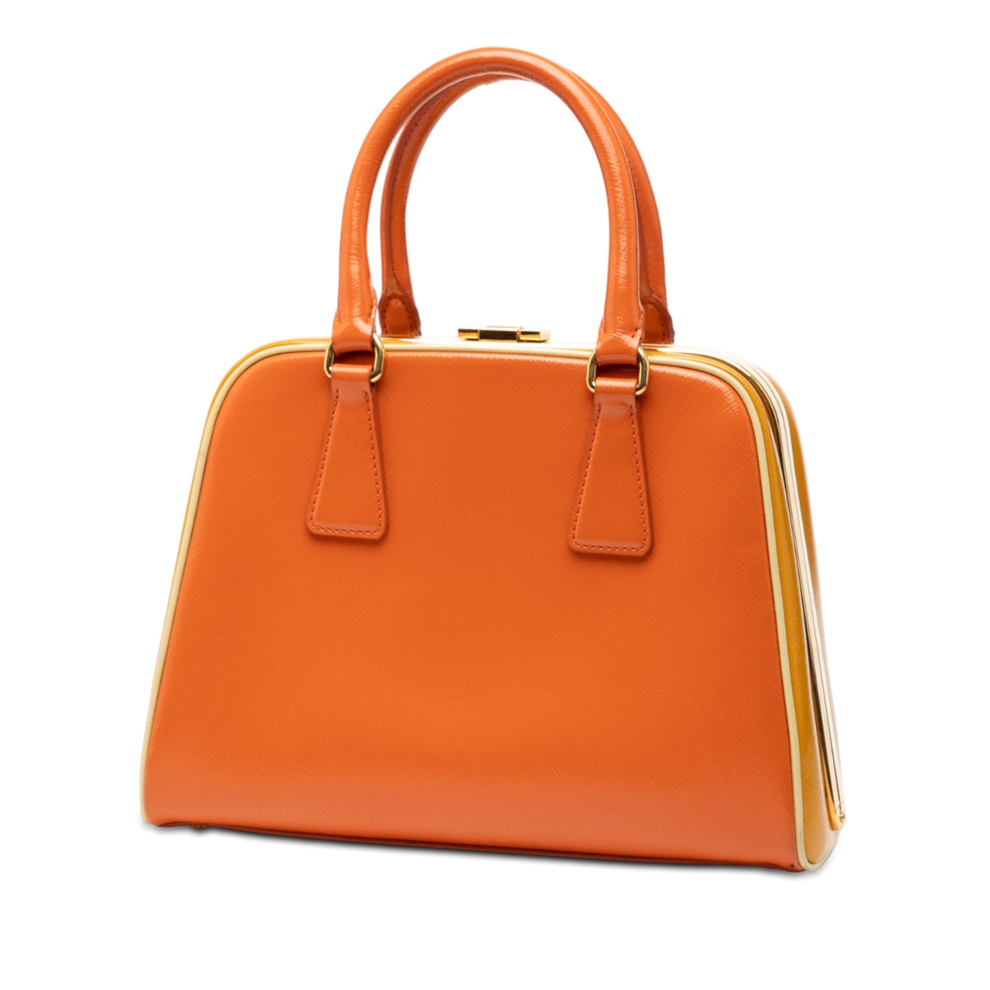 Prada Bicolor Saffiano Vernice Pyramid Frame Handbag
