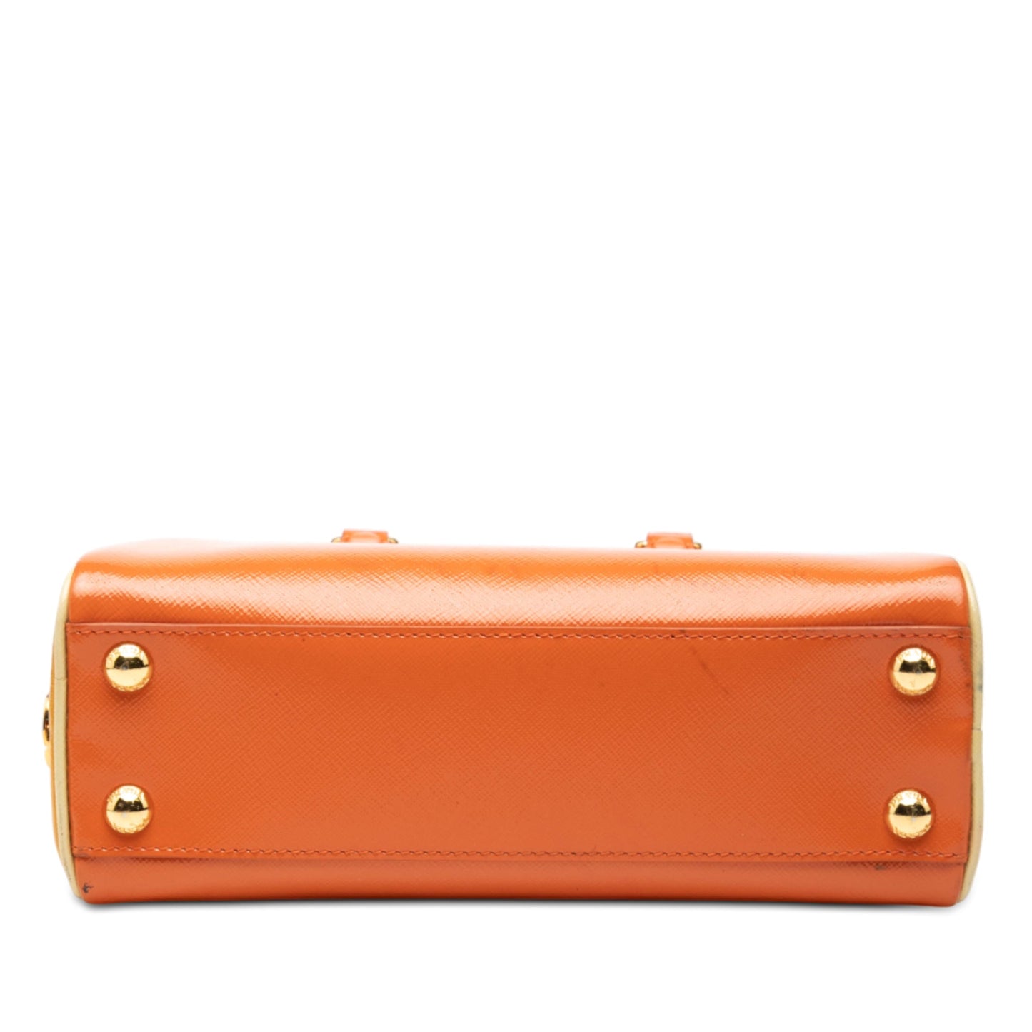 Prada Bicolor Saffiano Vernice Pyramid Frame Handbag