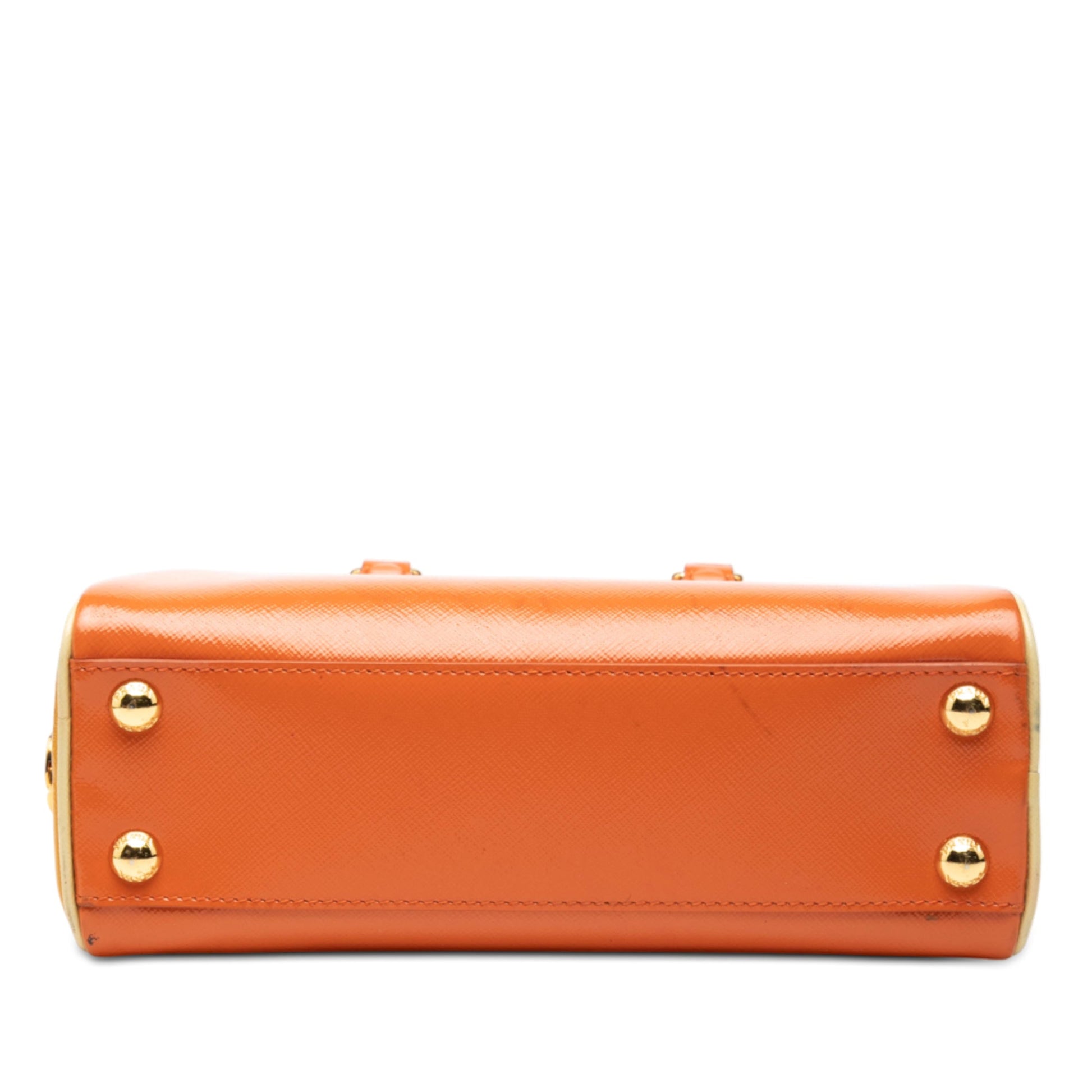 Prada Bicolor Saffiano Vernice Pyramid Frame Handbag
