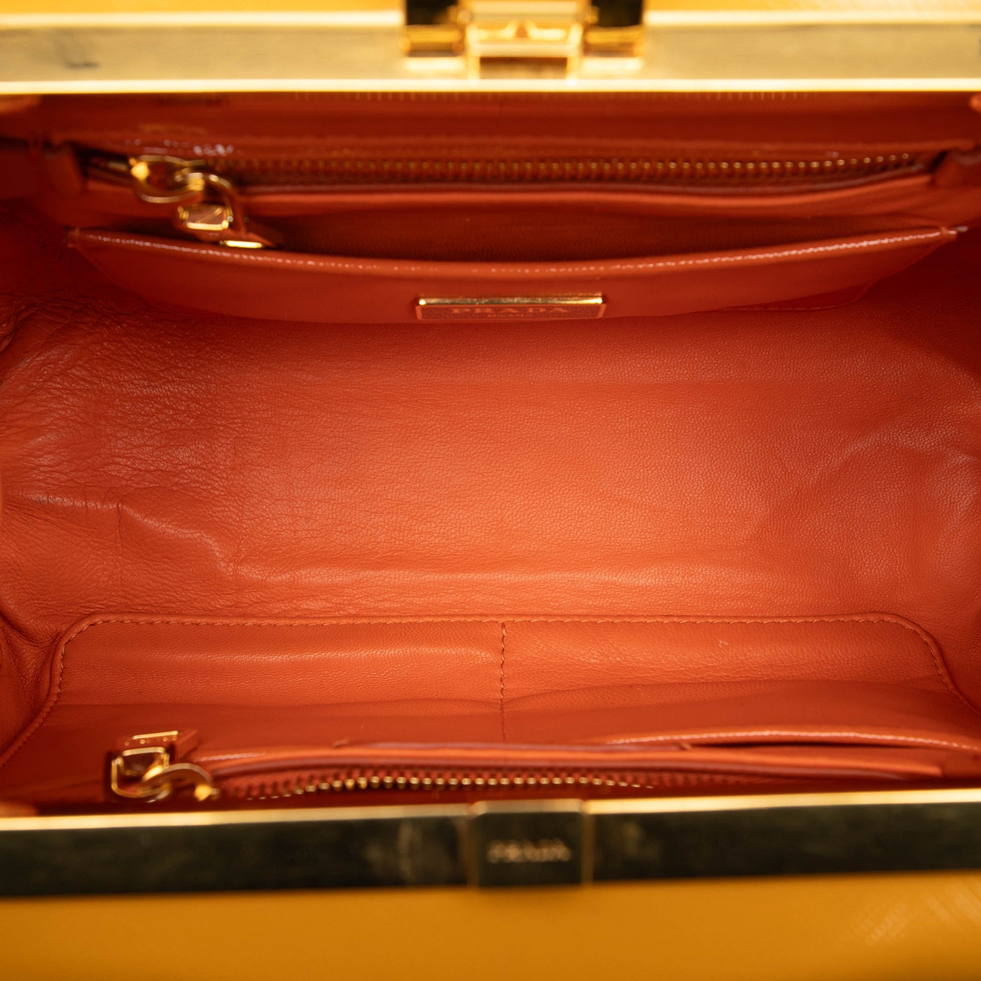 Prada Bicolor Saffiano Vernice Pyramid Frame Handbag