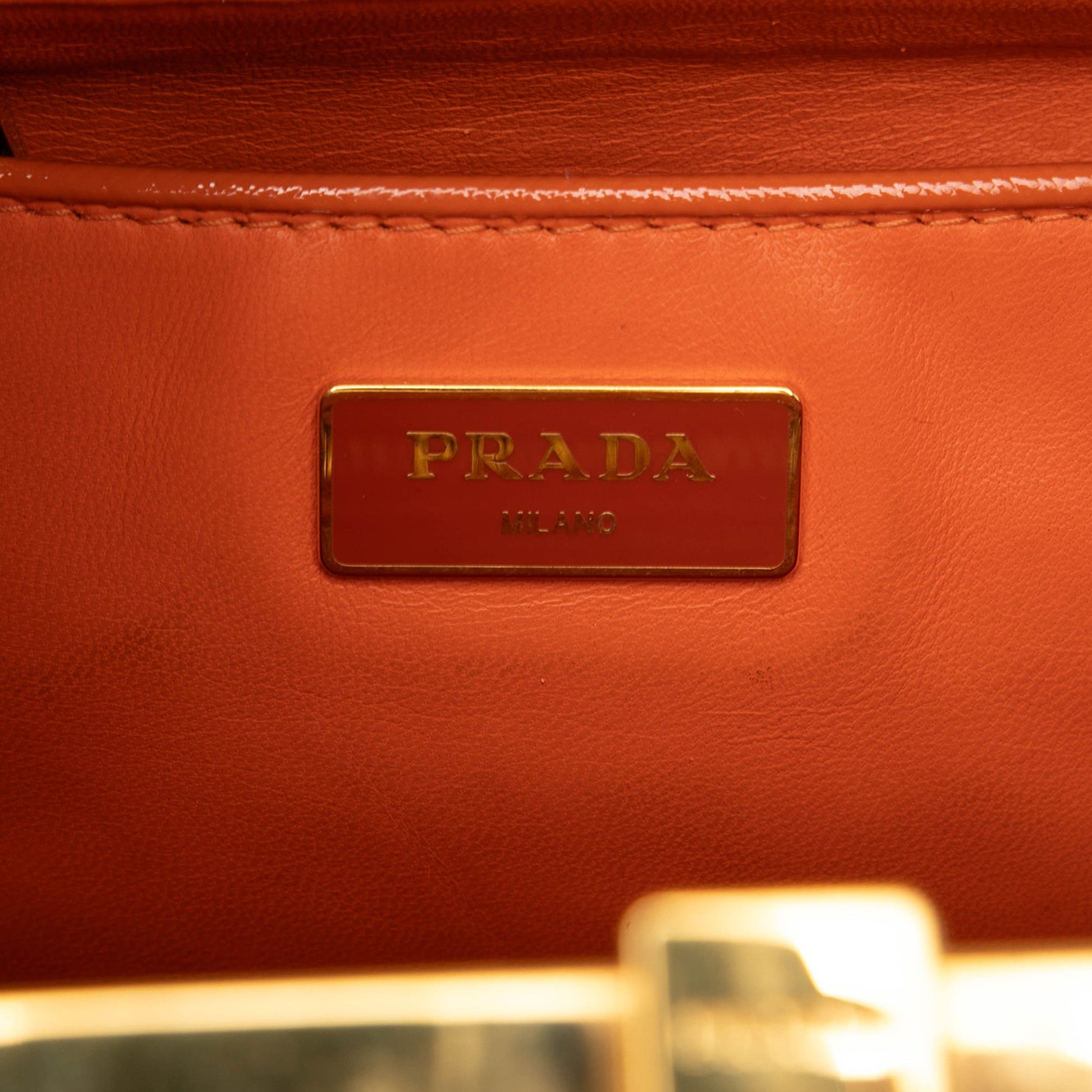 Prada Bicolor Saffiano Vernice Pyramid Frame Handbag