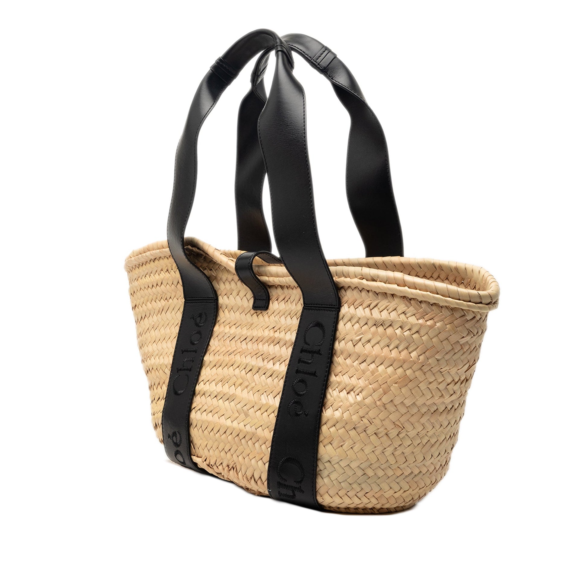 Medium Raffia and Smooth Calfskin Sense Basket Tote