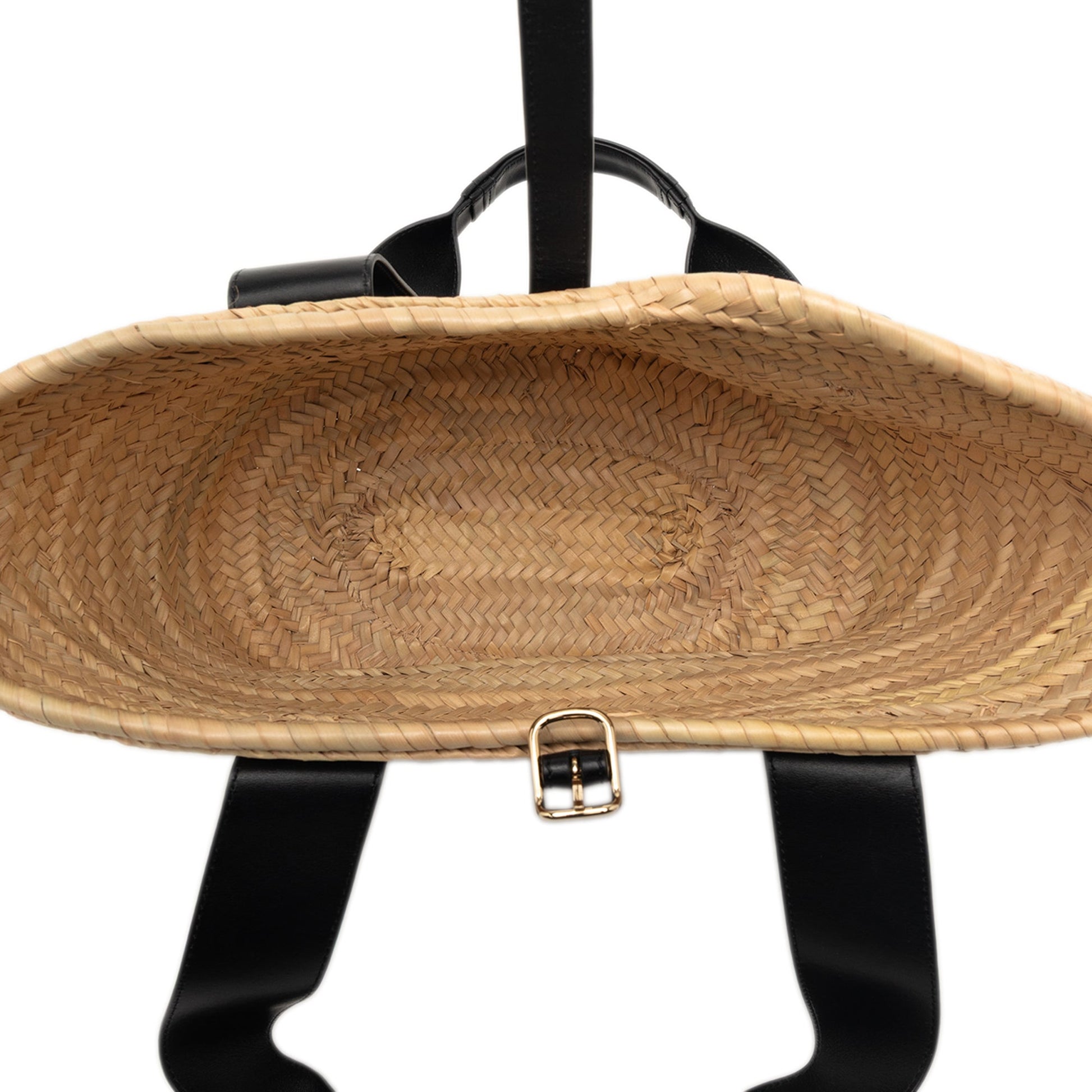 Medium Raffia and Smooth Calfskin Sense Basket Tote