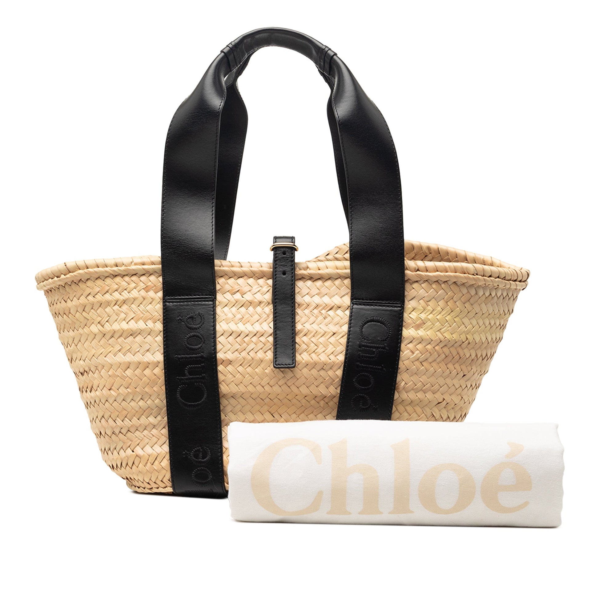 Medium Raffia and Smooth Calfskin Sense Basket Tote