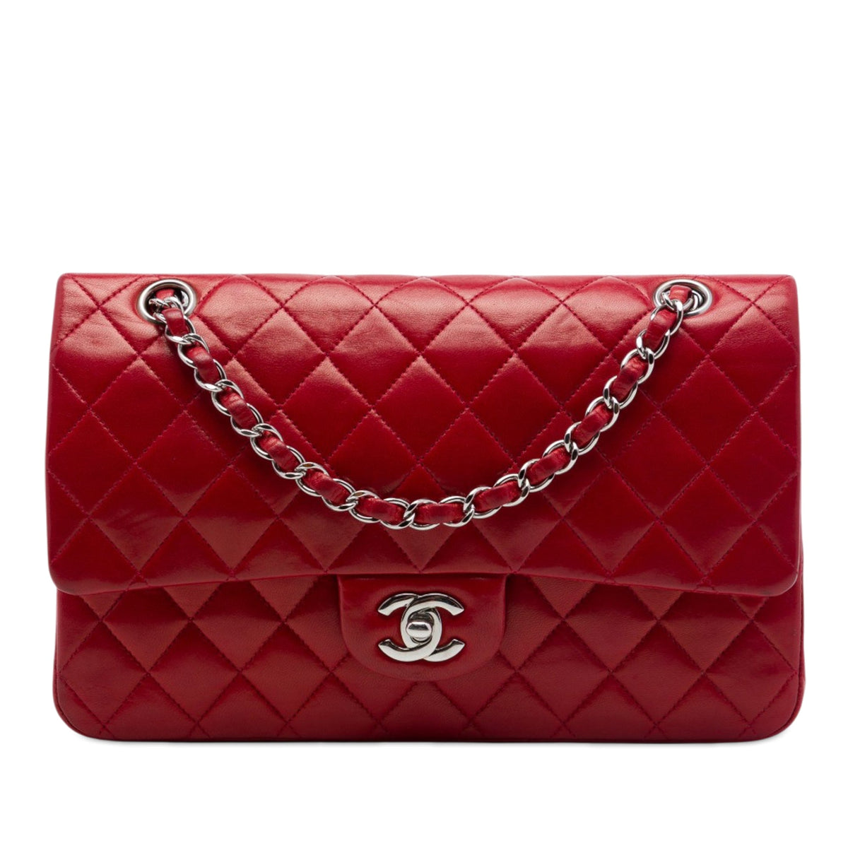 Chanel Medium Classic Lambskin Double Flap — Red