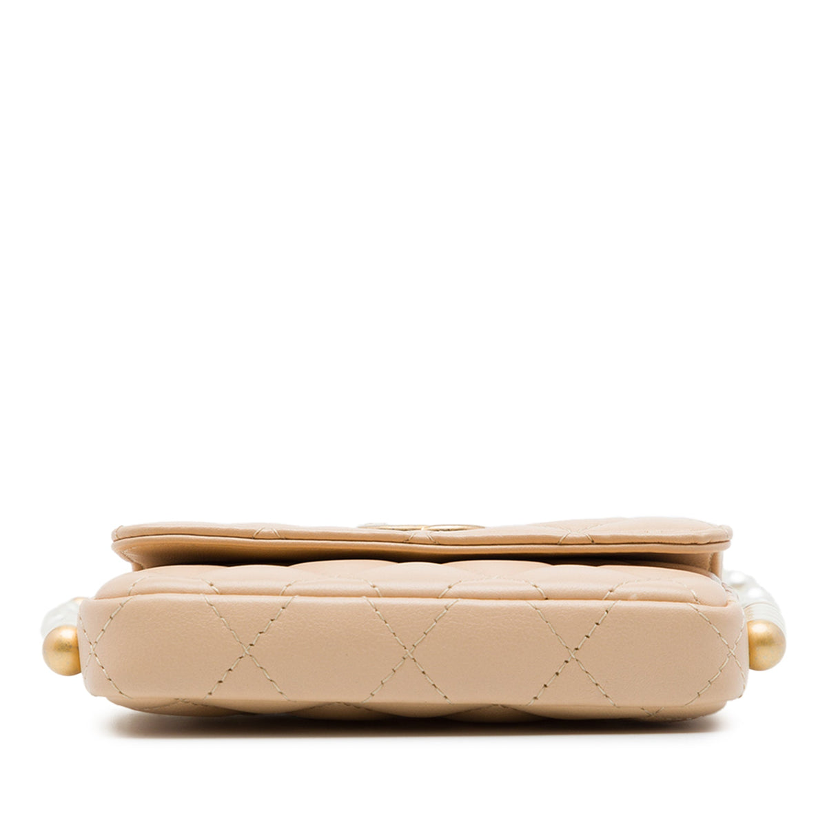 Chanel Quilted Lambskin About Pearls Card Holder On Chain — Beige