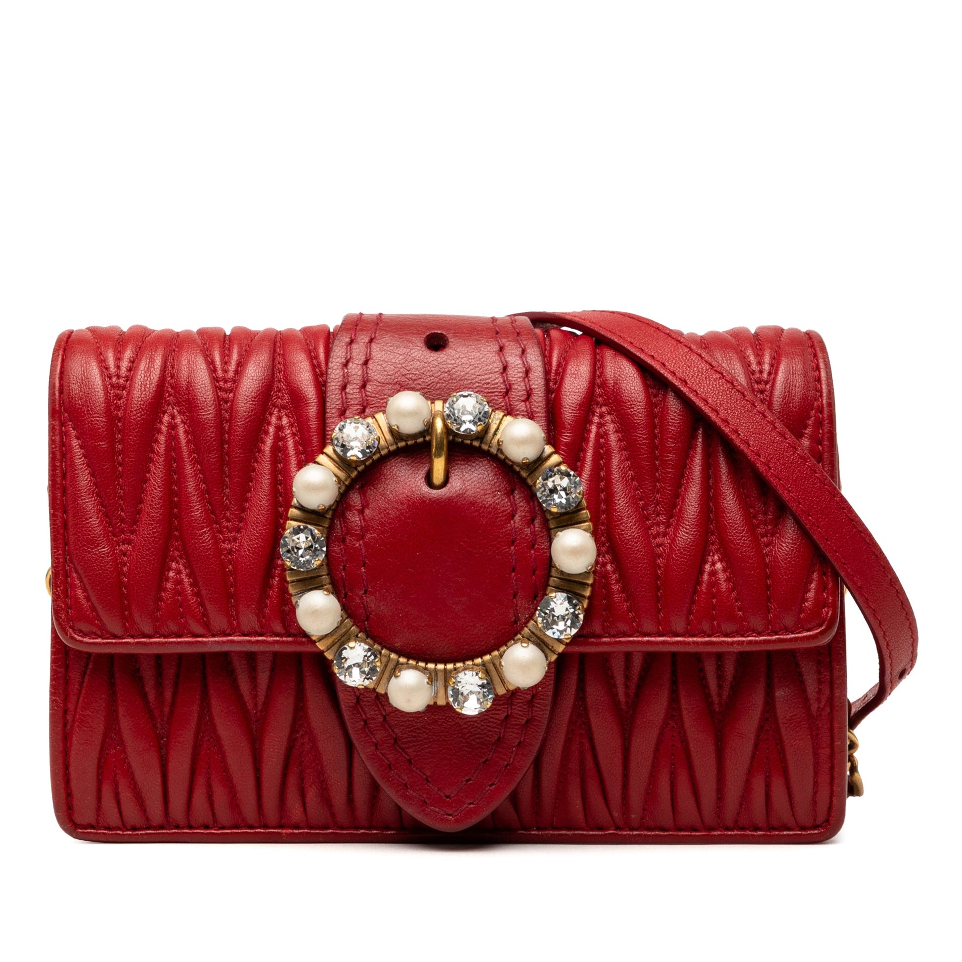 Miu Miu Matelasse Nappa Crystal Embellished Crossbody