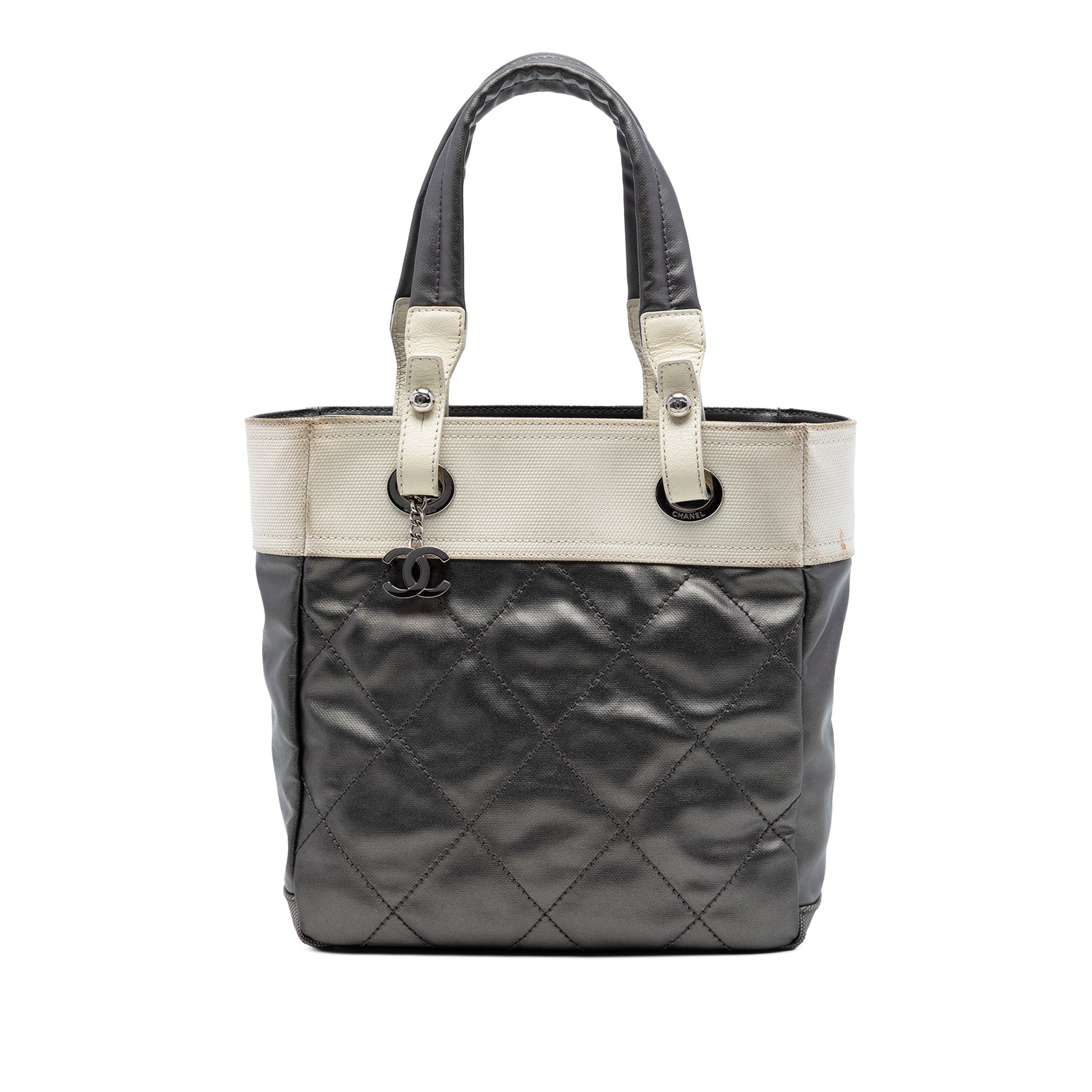 Chanel Small Bicolor Quilted Coated Canvas Paris Biarritz Tote