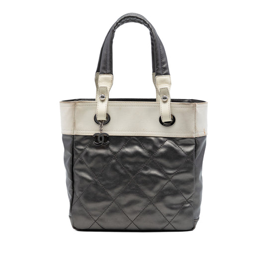 Chanel Small Bicolor Quilted Coated Canvas Paris Biarritz Tote