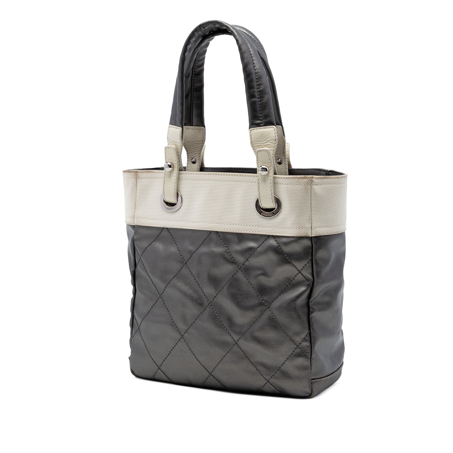 Chanel Small Bicolor Quilted Coated Canvas Paris Biarritz Tote