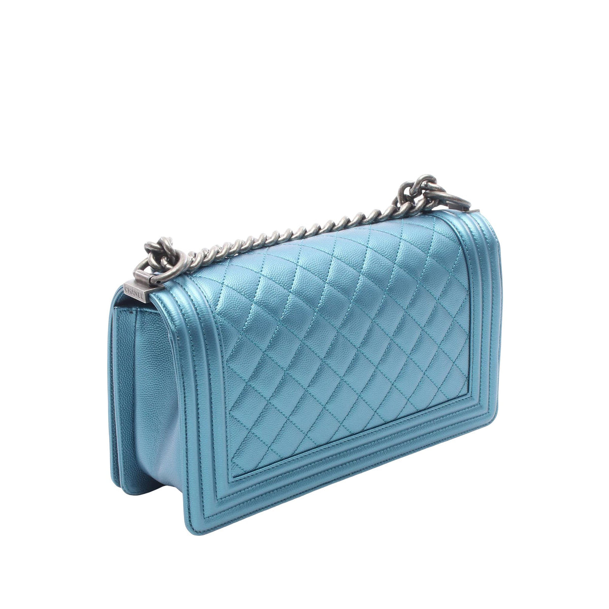 Chanel Quilted Metallic Caviar Boy Flap — Blue