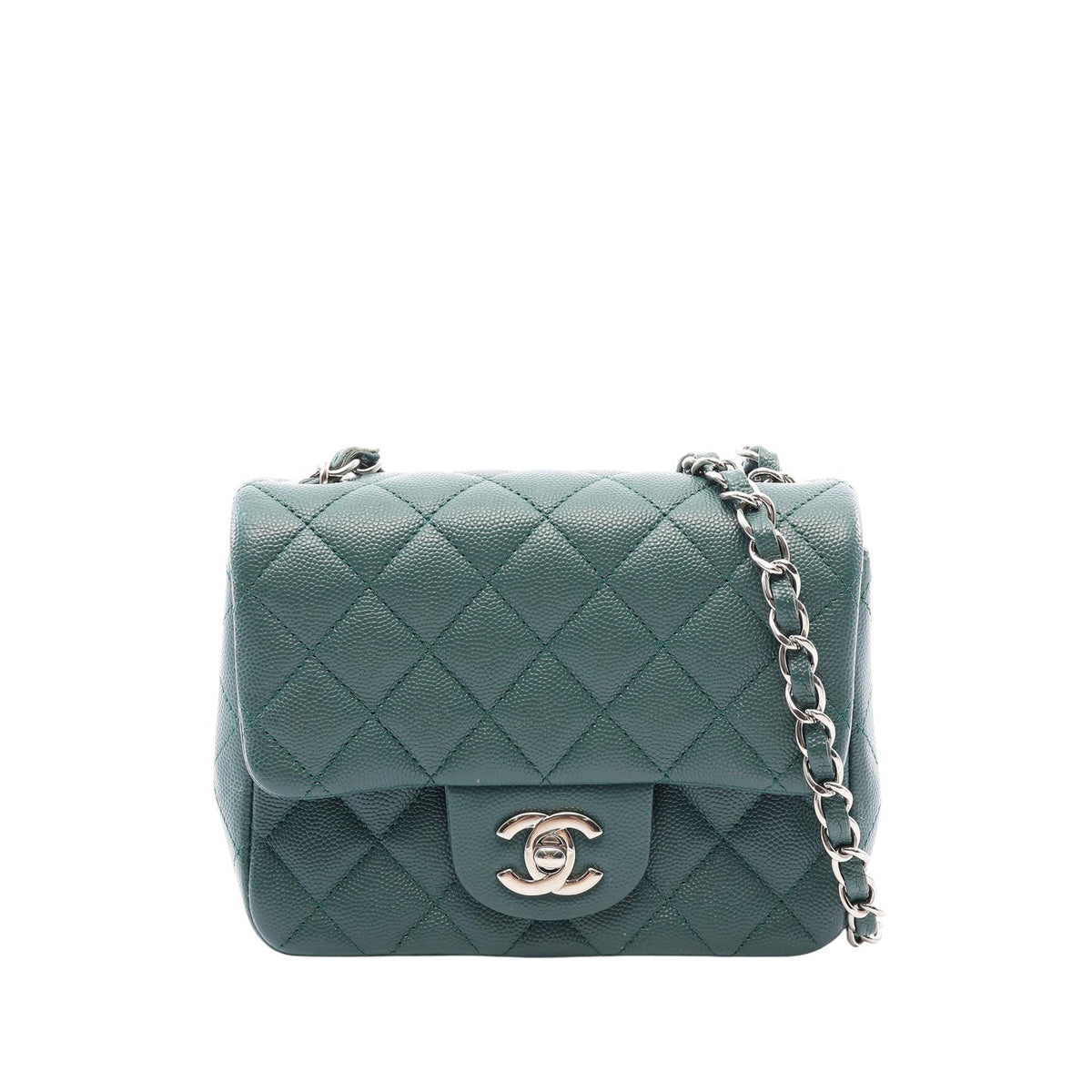 Chanel Mini Square Classic Caviar Single Flap — Green