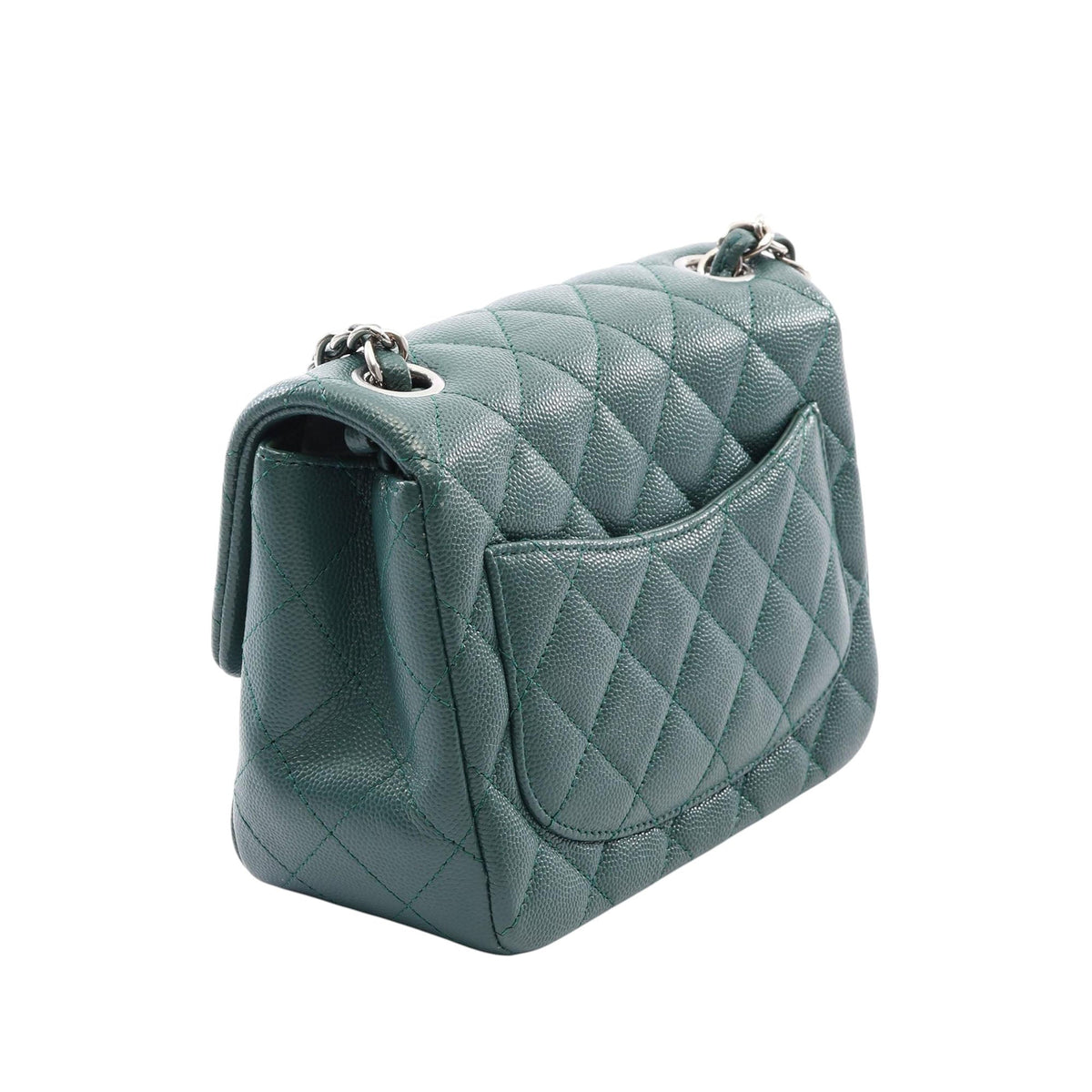 Chanel Mini Square Classic Caviar Single Flap — Green