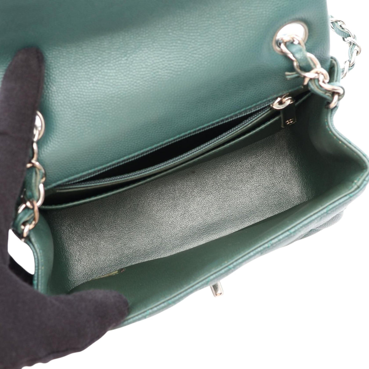 Chanel Mini Square Classic Caviar Single Flap — Green