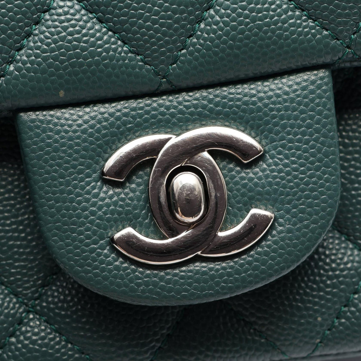 Chanel Mini Square Classic Caviar Single Flap — Green
