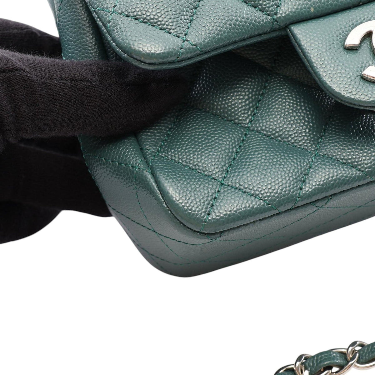 Chanel Mini Square Classic Caviar Single Flap — Green
