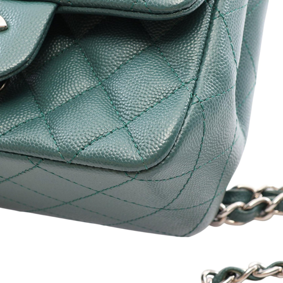 Chanel Mini Square Classic Caviar Single Flap — Green