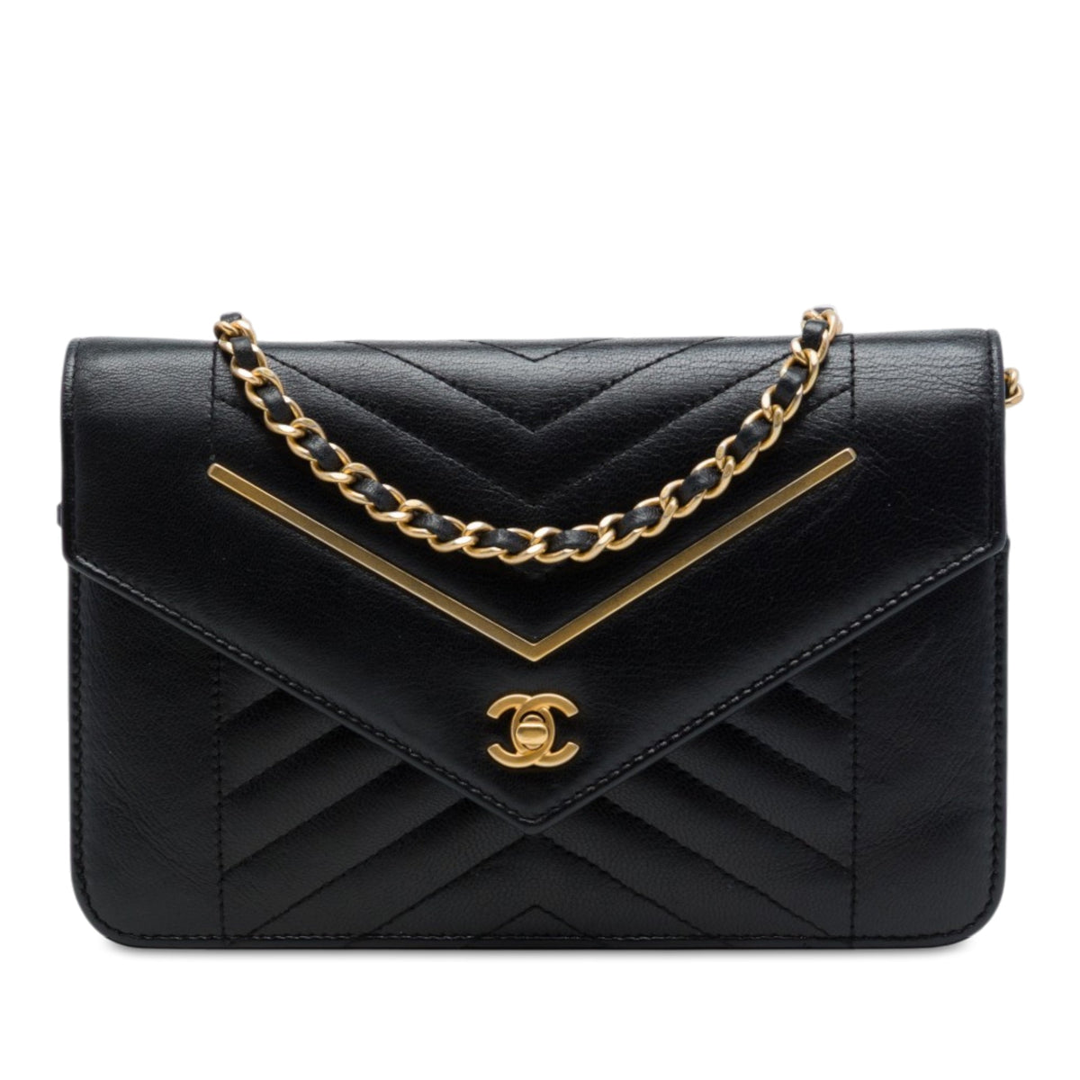 Chanel Reversed Chevron Lambskin Wallet on Chain