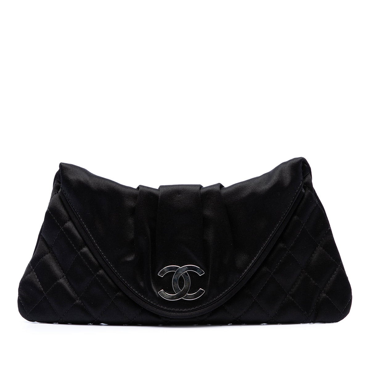 Chanel Small CC Quilted Satin Half Moon Clutch — Black