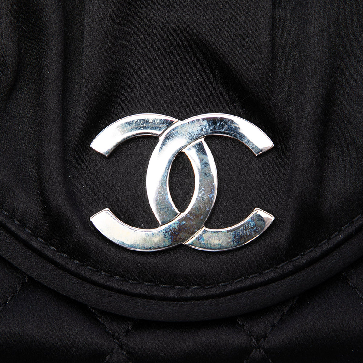Chanel Small CC Quilted Satin Half Moon Clutch — Black