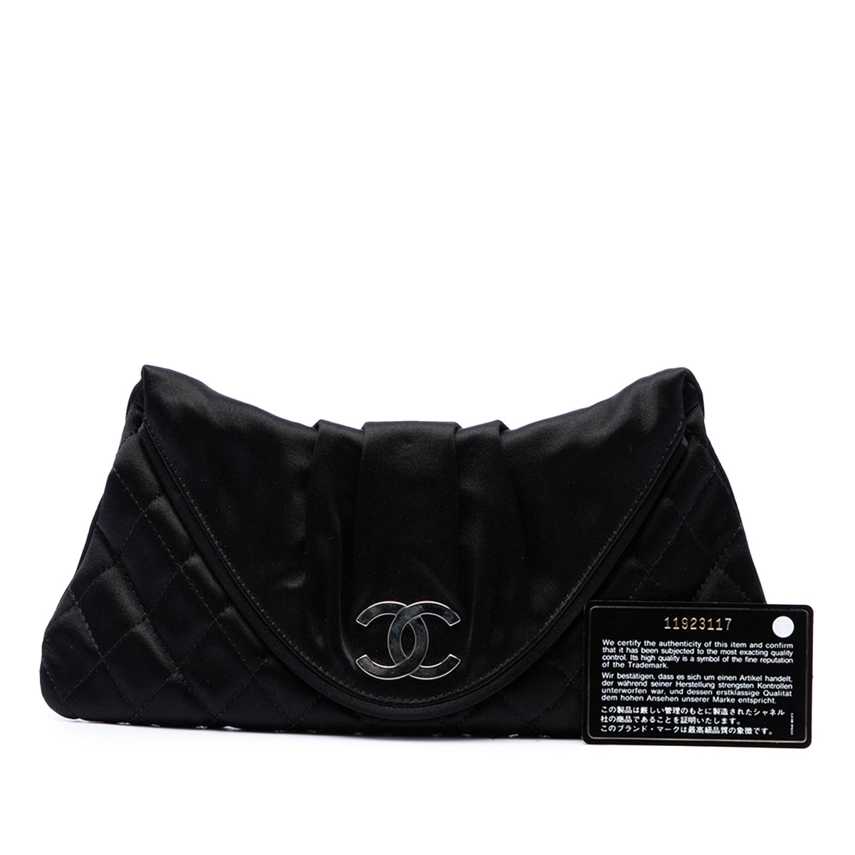 Chanel Small CC Quilted Satin Half Moon Clutch — Black