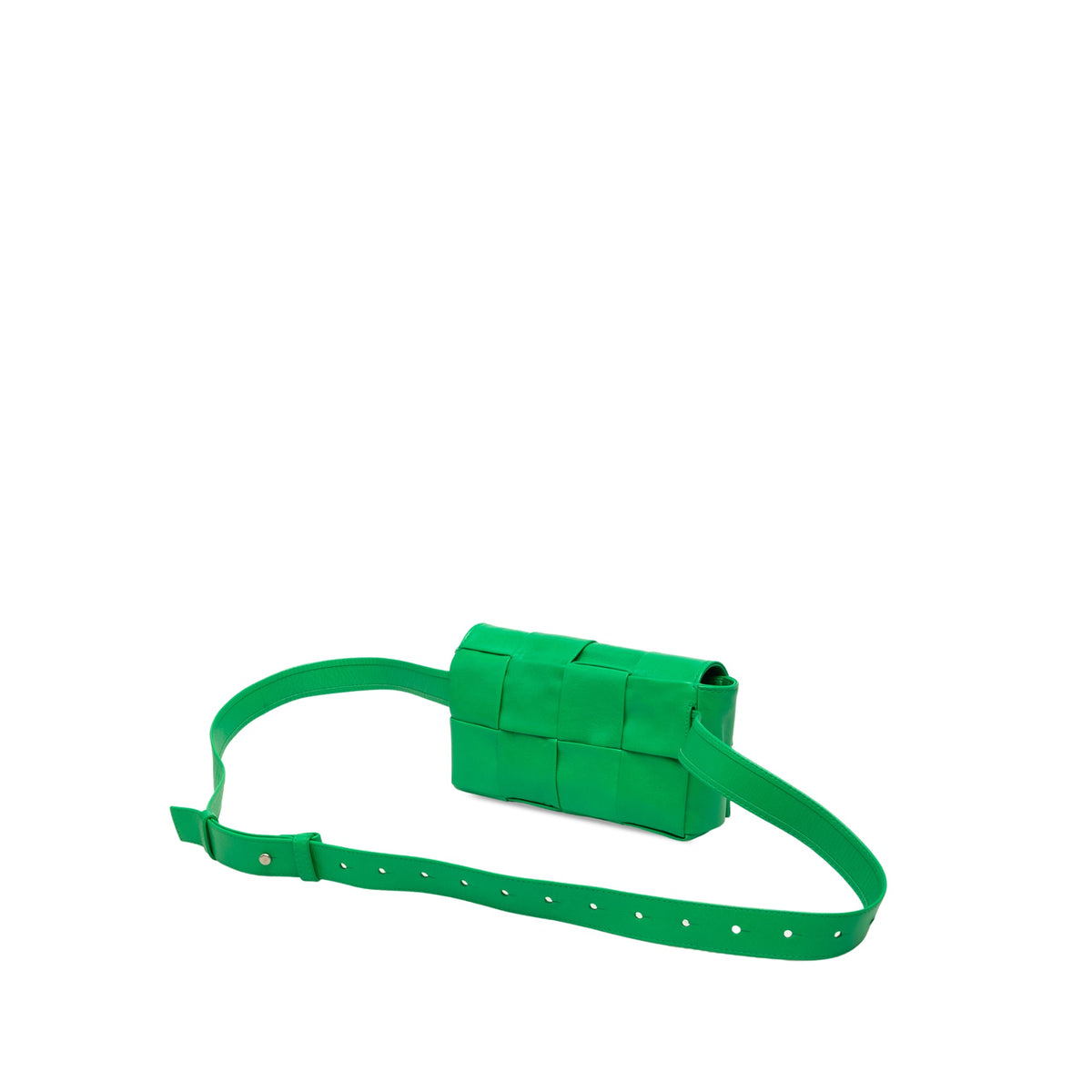 Bottega Veneta Mini Paper Calfskin Intrecciato Cassette Belt Bag — Green