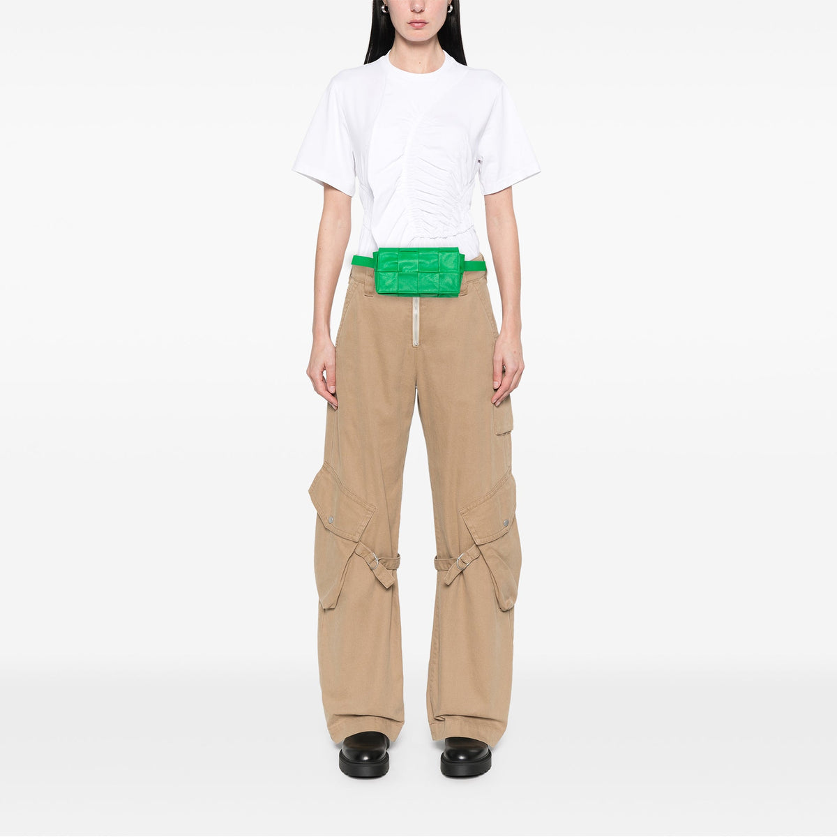 Bottega Veneta Mini Paper Calfskin Intrecciato Cassette Belt Bag — Green