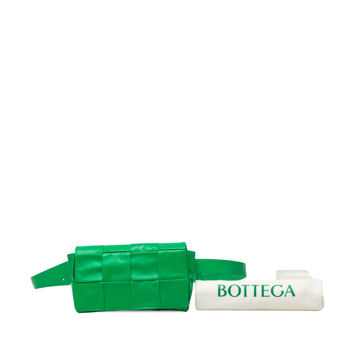 Bottega Veneta Mini Paper Calfskin Intrecciato Cassette Belt Bag — Green
