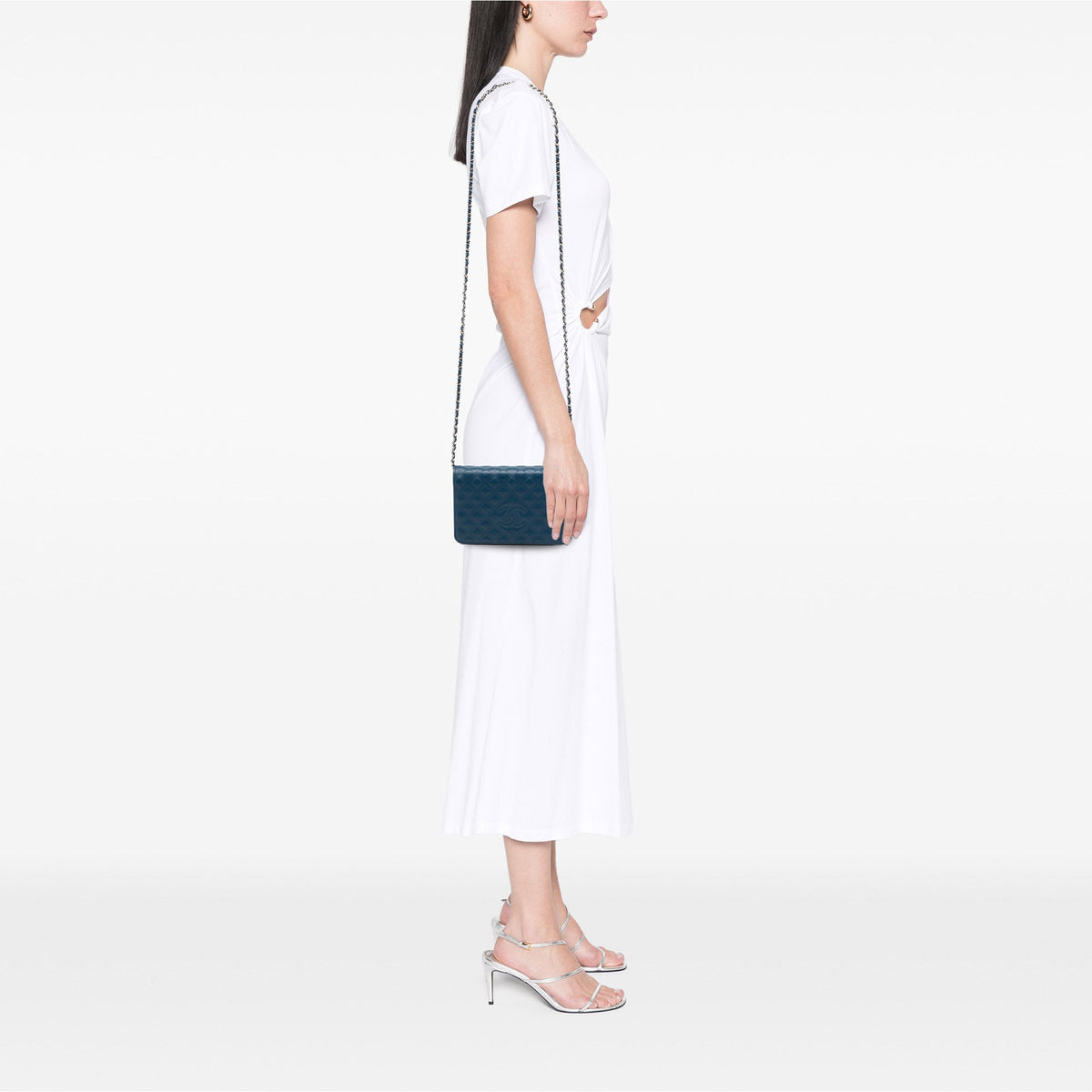 Chanel CC Embossed Lambskin Diamond Wallet On Chain — Blue