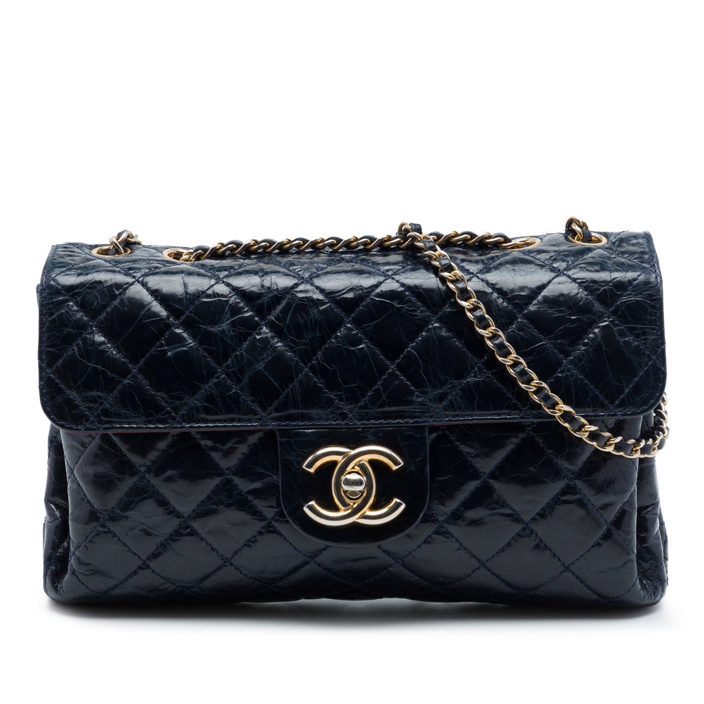 Chanel CC Quilted Crackled Glazed Calfskin Accordion Flap
