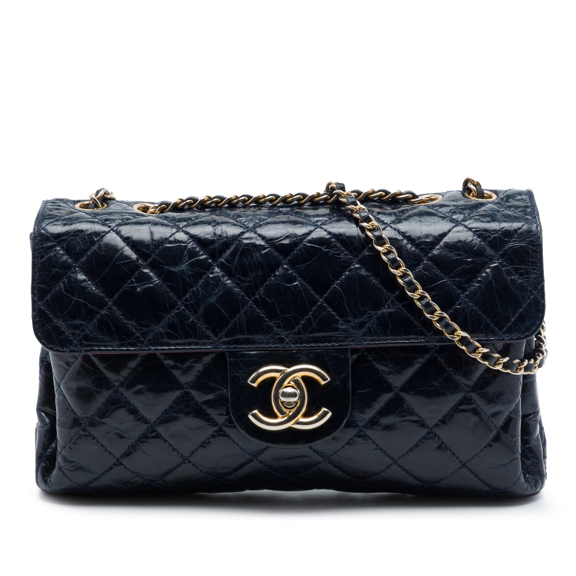 Chanel CC Quilted Crackled Glazed Calfskin Accordion Flap