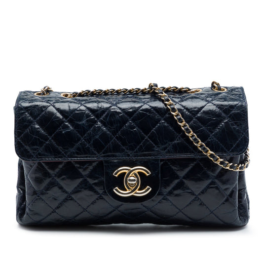 Chanel CC Quilted Crackled Glazed Calfskin Accordion Flap