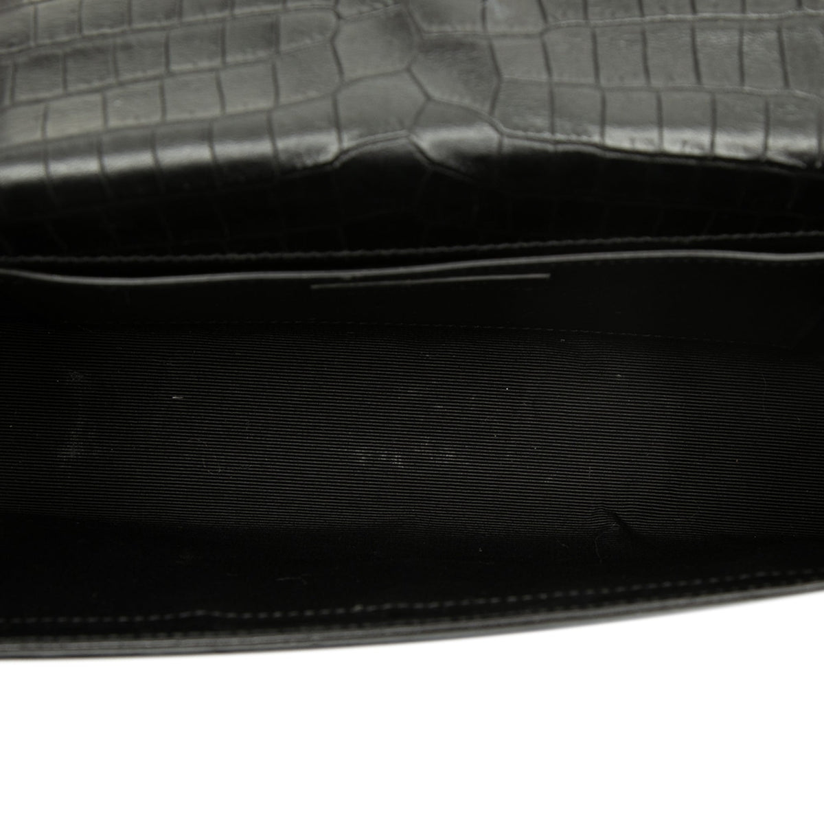 Saint Laurent Medium Croc Embossed Leather Monogram Kate Tassel Crossbody — Black