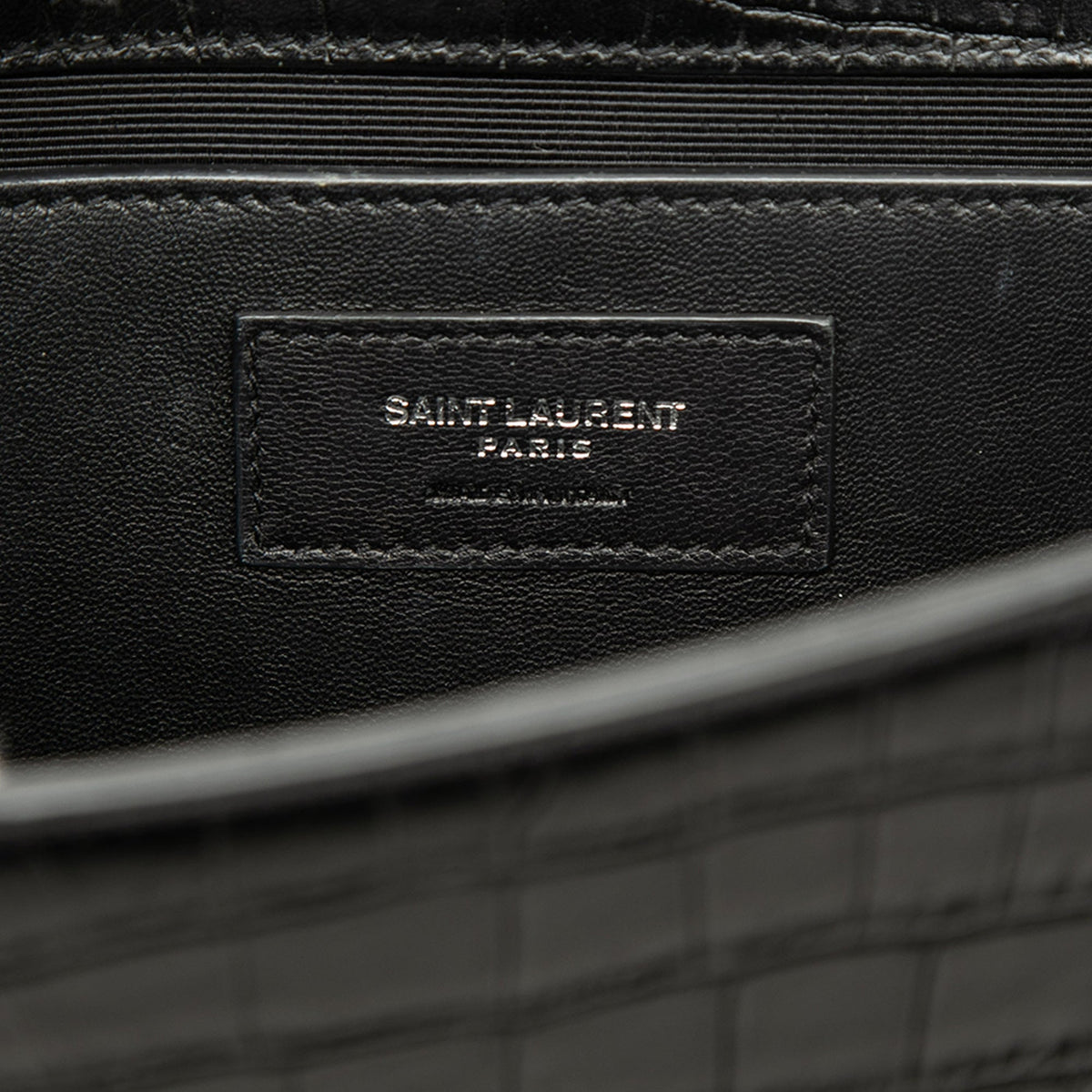 Saint Laurent Medium Croc Embossed Leather Monogram Kate Tassel Crossbody — Black
