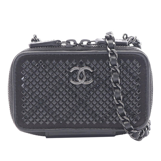 Chanel CC Lambskin Satin Strass Studded So Black Clutch with Chain