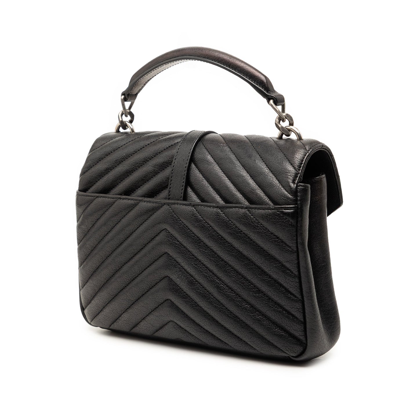 Saint Laurent Medium Metallic Chevron Sheepskin Monogram College Pins Satchel