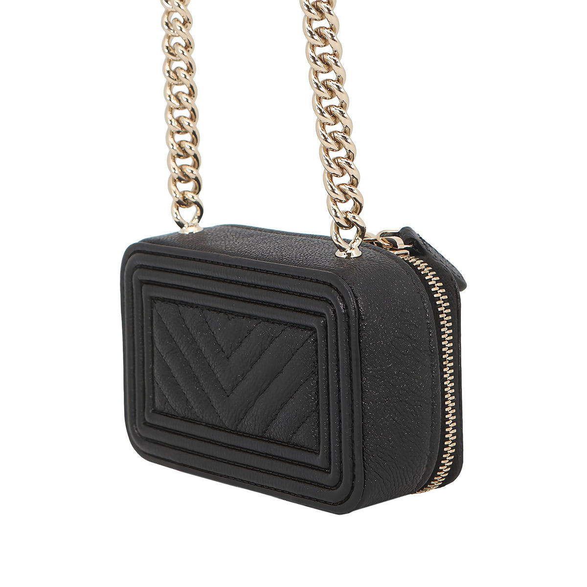 Chanel Mini Chevron Caviar Boy Clutch with Chain — Black