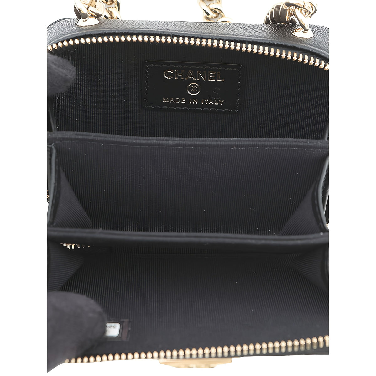 Chanel Mini Chevron Caviar Boy Clutch with Chain — Black