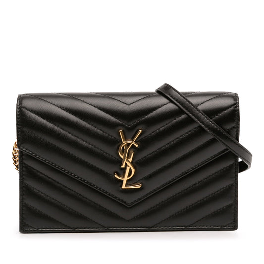 Chevron Leather Cassandre Envelope Chain Wallet
