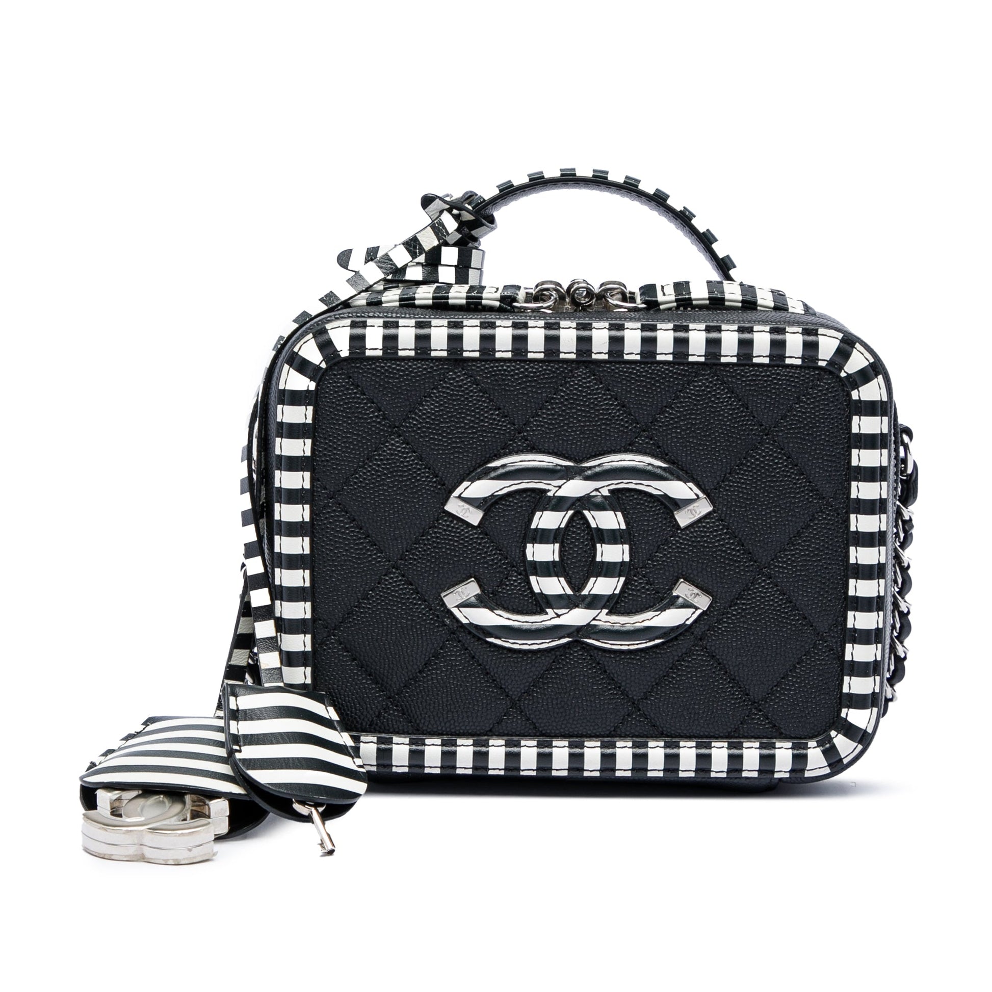 Chanel Small Caviar Striped CC Filigree Vanity Case