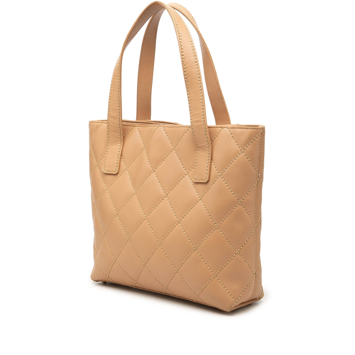 Chanel Small CC Calfskin Wild Stitch Tote — Beige