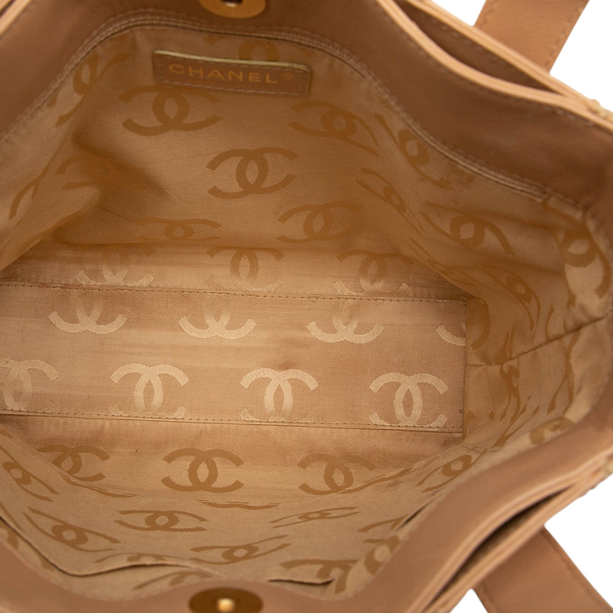 Chanel Small CC Calfskin Wild Stitch Tote — Beige